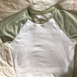 Hollister crop green and White Raglan T-Shirt